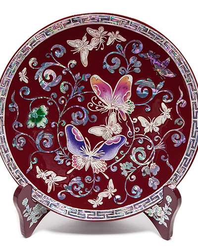 Dangsochohwa Butterfly Round Tray Red Small