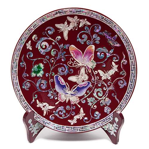 Dangsochohwa Butterfly Round Tray Red Small