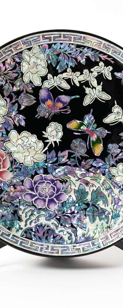 Mother-of-Pearl Lacquerware Peony Decorative Abalone Tray Black 18cm
