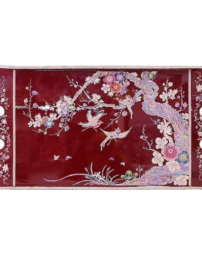 Plum Blossom Mother-of-Pearl Tray (Red_Large, Medium)