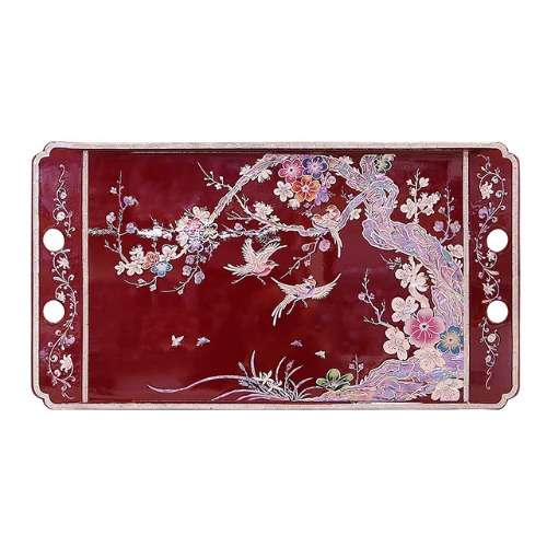 Plum Blossom Mother-of-Pearl Tray (Red_Large, Medium)