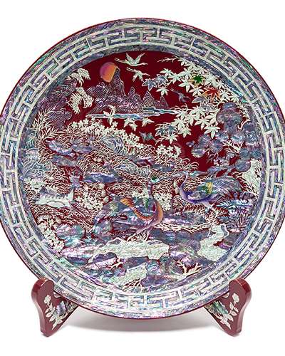 Ten Symbols of Longevity Round Tray Red Large