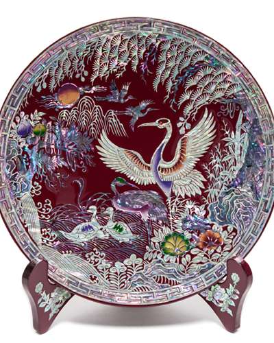 Ten Symbols of Longevity Round Tray Red Small