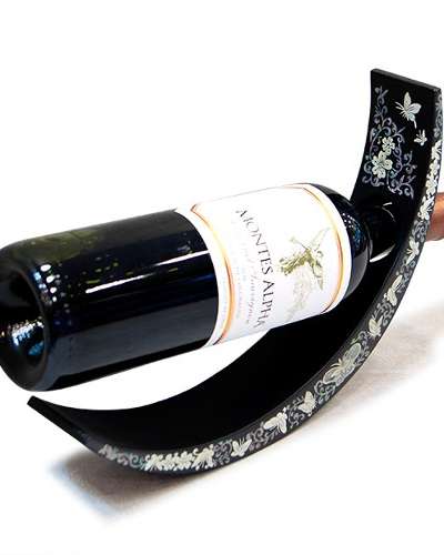 Mother-of-Pearl Wine Holder - Scrolling Butterfly Pattern