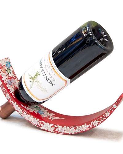 Mother-of-Pearl Wine Holder - Scrolling Flower Pattern Red