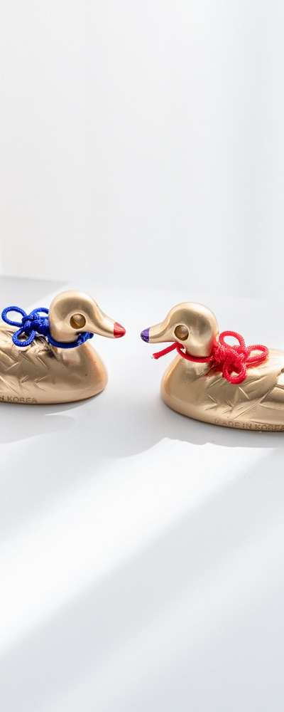Stainless Steel Gold Goose and Mandarin Duck Pair 2-piece Spoon Rest Set
