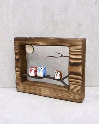 Wood Log Decorative Frame - Owl and Bird