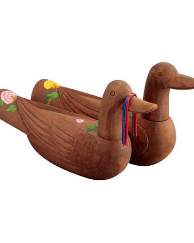 Peony Wooden Goose Set (Large) - Traditional Goose Set Foreign Gift