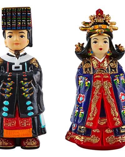 Traditional Doll Set - Joseon King and Queen in Court Ceremonial Robes (Large)