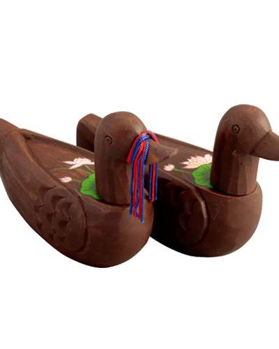 Wood Carving Lotus Goose Set (Small) - Traditional Korean Duck Set Foreign Gift