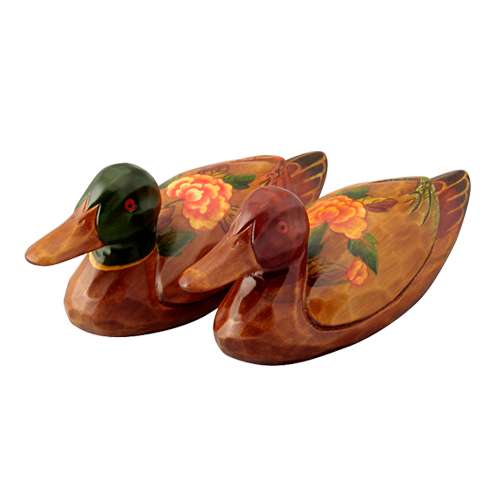 Wooden Peony Duck Set (Medium) - Traditional Duck Pair Gift