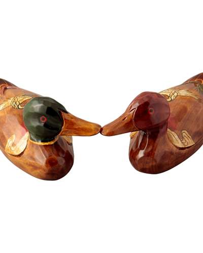 Wood Carving Crane and Duck Set (Medium) - Traditional Duck Pair Souvenir for Foreigners