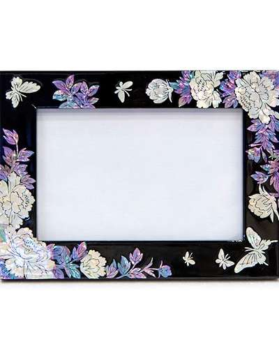 Peony Butterfly Mother-of-Pearl Photo Frame (Black)