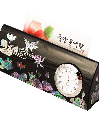 Mandarin Duck Desk Clock and Business Card Holder