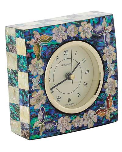 Celadon Mother-of-Pearl Desk Clock with Flower and Butterfly - Park In-ho's Work