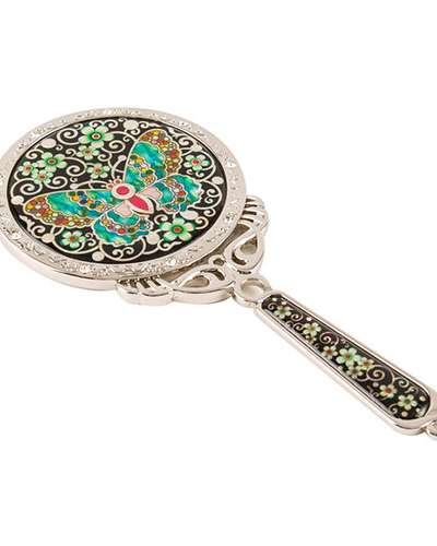 Mother-of-Pearl Princess Hand Mirror - Scrolling Butterfly