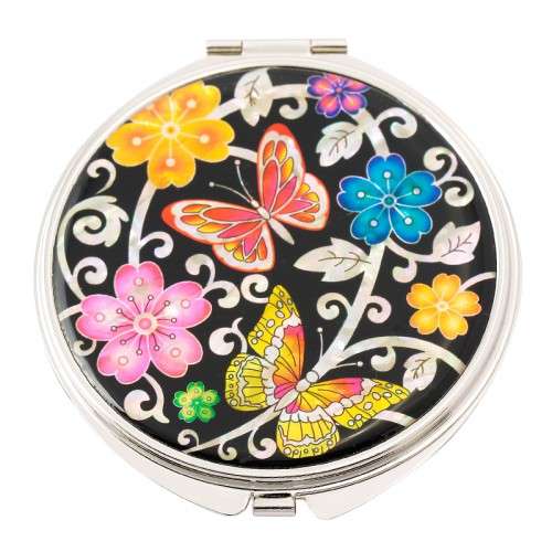 Natural Mother-of-Pearl Hand Mirror (09_Plum Blossom Butterfly_Black)