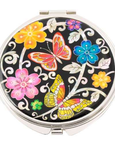 Natural Mother-of-Pearl Hand Mirror (09_Plum Blossom Butterfly_Black)