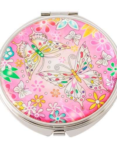 Natural Mother-of-Pearl Hand Mirror (04_Flower Butterfly Pink)