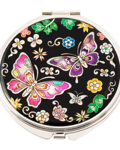 Natural Mother-of-Pearl Hand Mirror (05_Flower Butterfly Black)