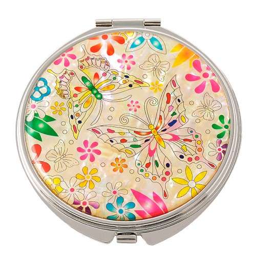 Natural Mother-of-Pearl Hand Mirror (03_Flower Butterfly White)