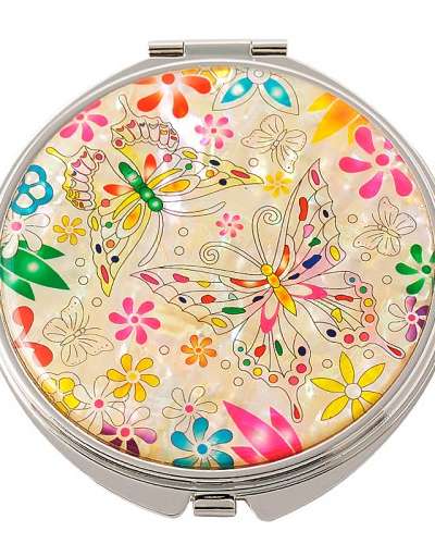 Natural Mother-of-Pearl Hand Mirror (03_Flower Butterfly White)