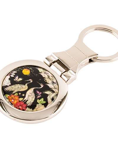 Mother-of-Pearl Round Keyring (Peony and Crane)
