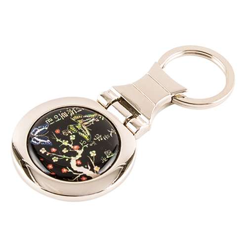 Mother-of-Pearl Round Keyring (Plum Blossom Butterfly, Black)