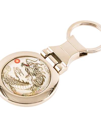 Mother-of-Pearl Round Keyring (Black Dragon)