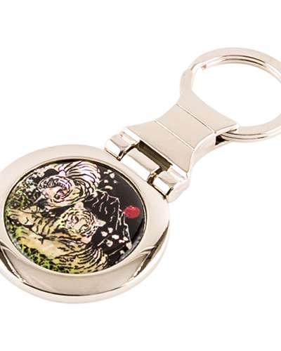Mother-of-Pearl Round Keyring (White Tiger)