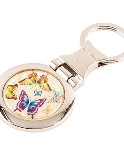 Mother-of-Pearl Round Keyring (Five-Colored Butterfly)