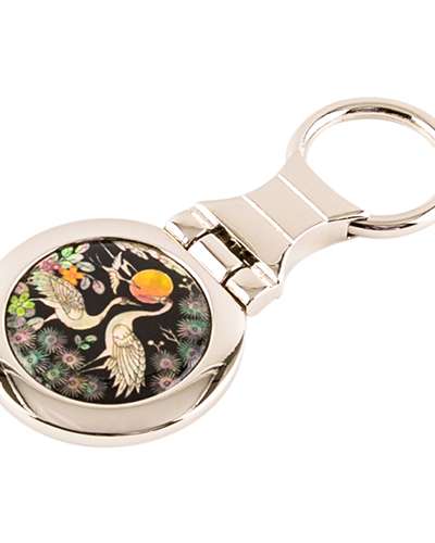 Mother-of-Pearl Round Keyring (Crane and Pine)