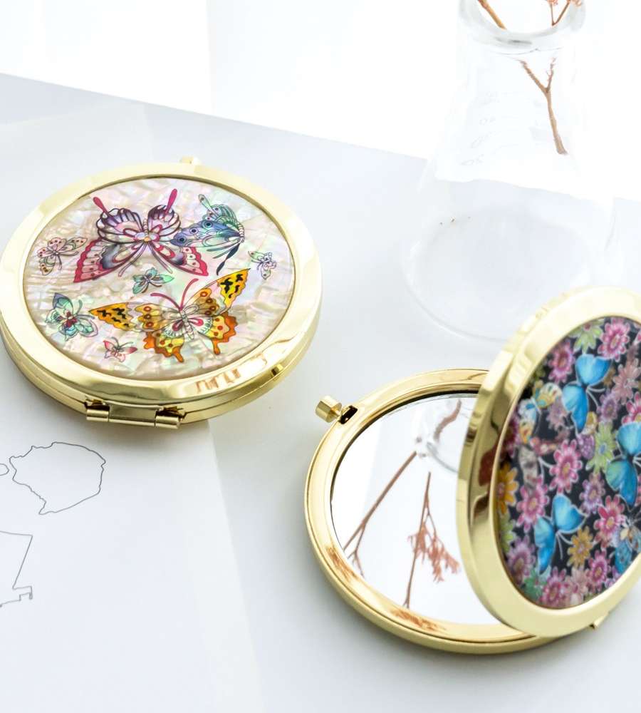 Premium Mother-of-Pearl Handheld Mirror with One-Touch Design - Traditional Korean Lacquerware Gift