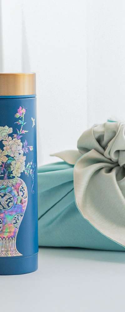 Stainless Steel Mother-of-Pearl Tumbler Vase 300ml Blue Inlaid Lacquerware