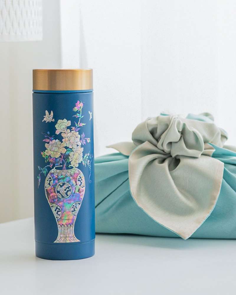 Stainless Steel Mother-of-Pearl Tumbler Vase 300ml Blue Inlaid Lacquerware