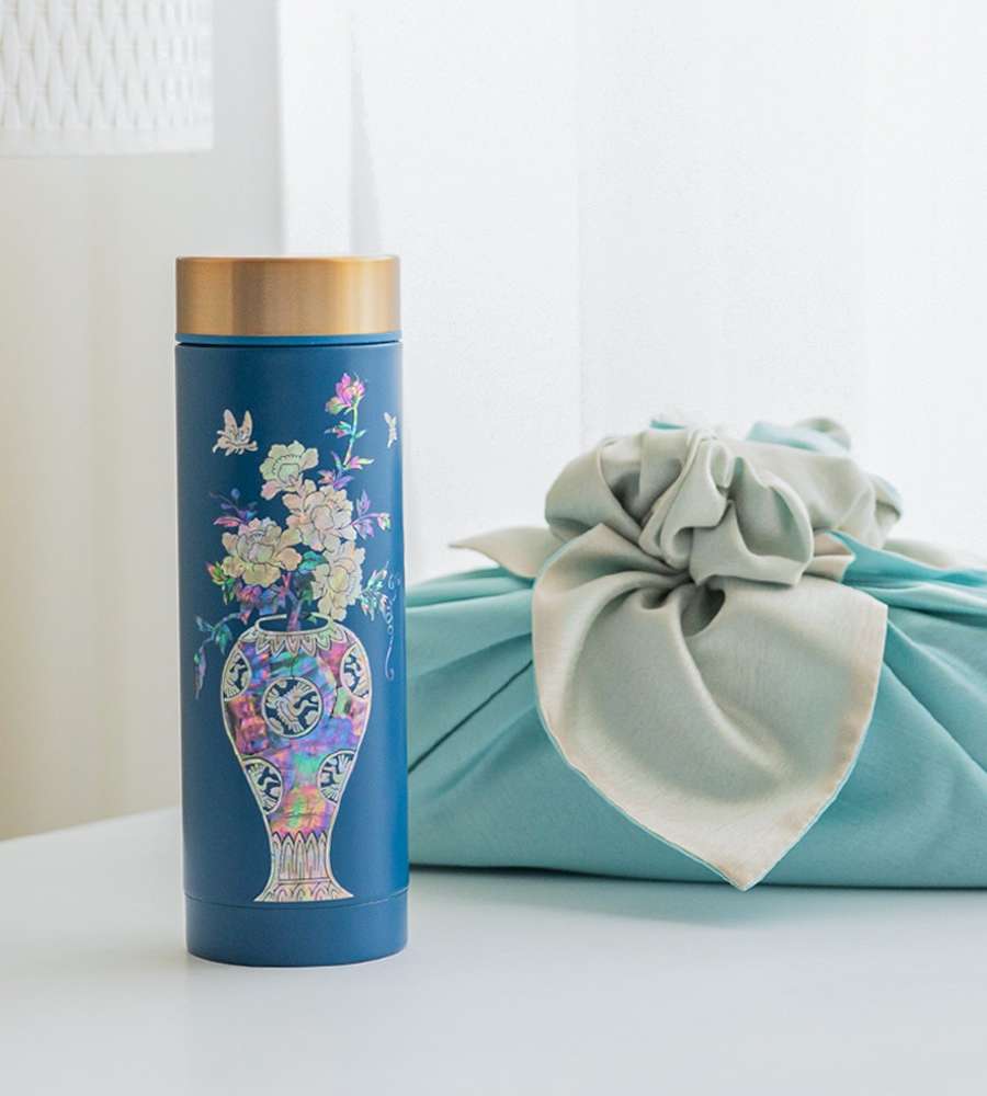 Stainless Steel Mother-of-Pearl Tumbler Vase 300ml Blue Inlaid Lacquerware