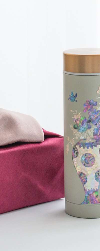 Stainless Steel Mother-of-Pearl Inlay Tumbler - Peony Pale Gray 300ml Traditional Nacre Lacquerware Foreign Gift