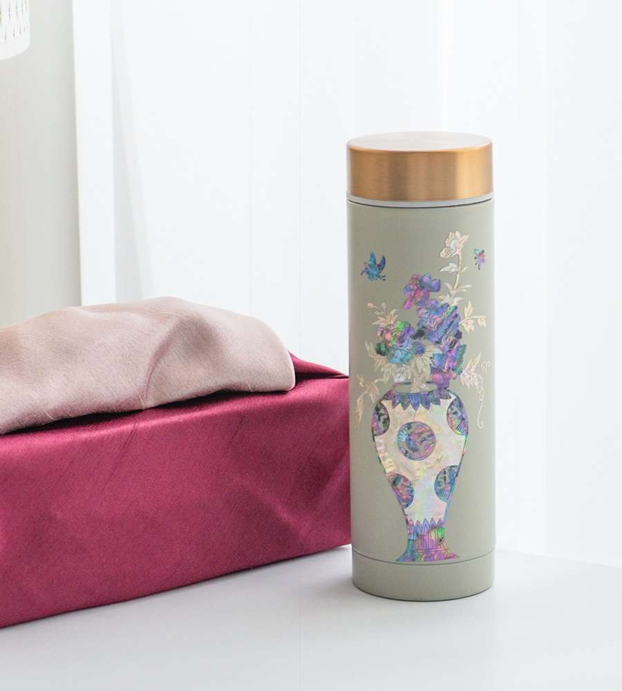 Stainless Steel Mother-of-Pearl Inlay Tumbler - Peony Pale Gray 300ml Traditional Nacre Lacquerware Foreign Gift