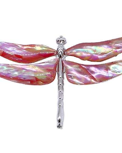 Premium Mother-of-Pearl Brooch (Dragonfly, Pink)