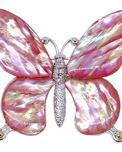Premium Mother-of-Pearl Brooch (Butterfly, Pink, Large)