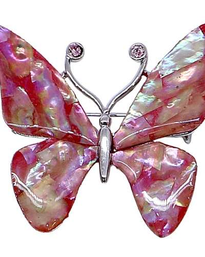Premium Mother-of-Pearl Brooch (Butterfly, Pink, Small)