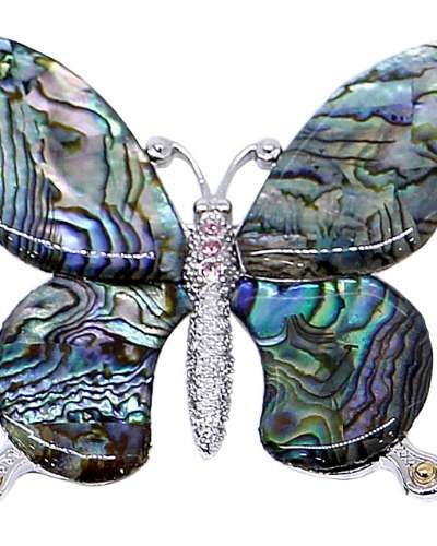 Premium Mother-of-Pearl Brooch (Butterfly, Green, Large)