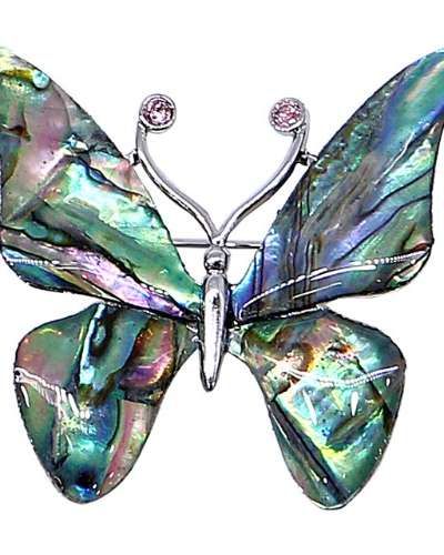 Premium Mother-of-Pearl Brooch (Butterfly, Green, Small)