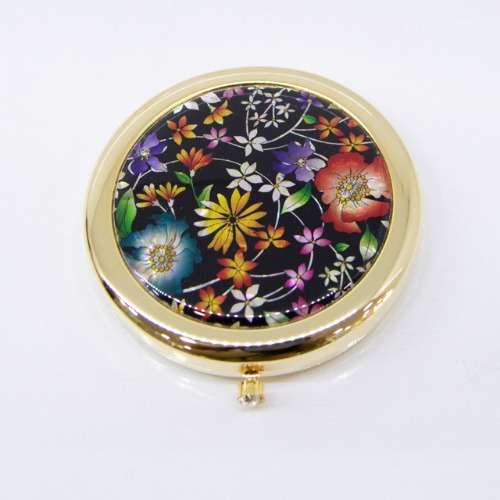 Premium Mother-of-Pearl One-Touch Compact Mirror (Flower Black)
