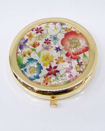 Premium Mother-of-Pearl One-Touch Compact Mirror (Flower White)