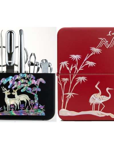 Premium Mother-of-Pearl Nail Clipper Set (Double Cranes, Red)