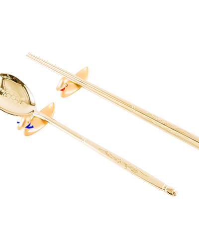 Stainless Steel Gold Spoon and Chopsticks Set (Turtle, 2-Piece)