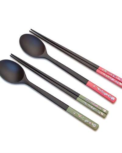 Premium Korean Lacquerware Adult Utensil Set with Mother-of-Pearl Inlay (Intangible Cultural Property Artisan Jang Tae-yeon)