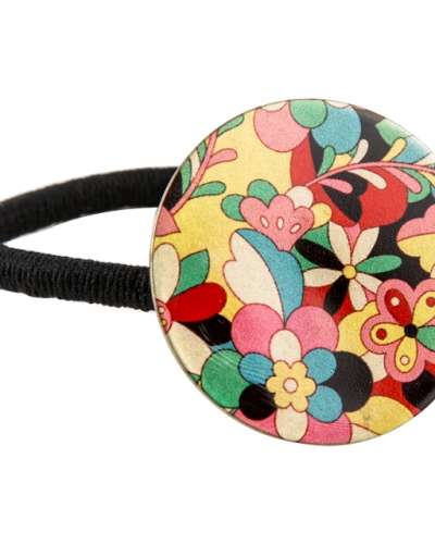 Colored Metal Rubber Hair Tie with Round Peony Flower Hair Band