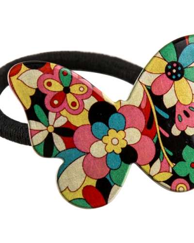 Colored Metal Hair Tie with Butterfly Shape and Peony Flower Design